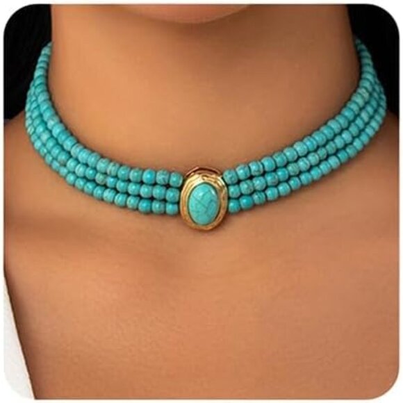 Jewelry - Boho Turquoise Layered Choker Necklace Imitation Pearl Women Accessories